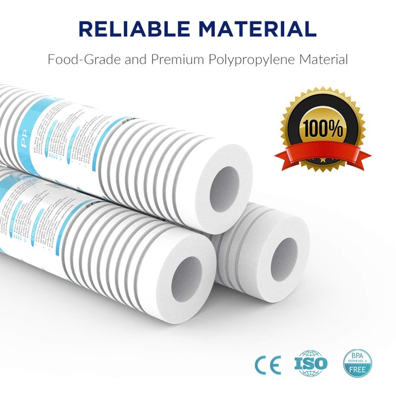 Membrane Solutions  cartridge فلتر مياه ترسيب مجوف من حلول الغشاء (عبوة من 6) ، فلتر مياه منزلي 5 ميكرون بديل عالمي 10"x2.5" لوحدة RO 10 بوصة ، نظام ترشيح تحت الحوض للمنزل - Image 5